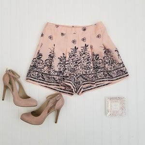 Womens floral shorts pink summer boho pleated